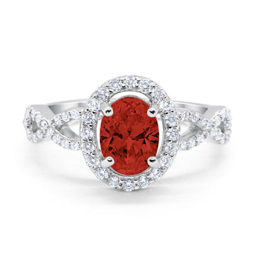 Art Deco Wedding Ring Oval Simulated Garnet CZ 925 Sterling Silver